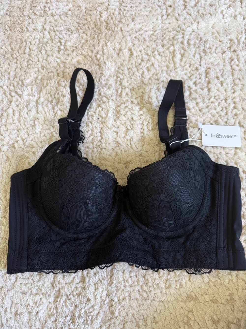 Fallsweet Black Lace Longline Underwire Bra